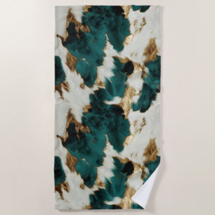 Green White Gold Cowhide Beach Towel