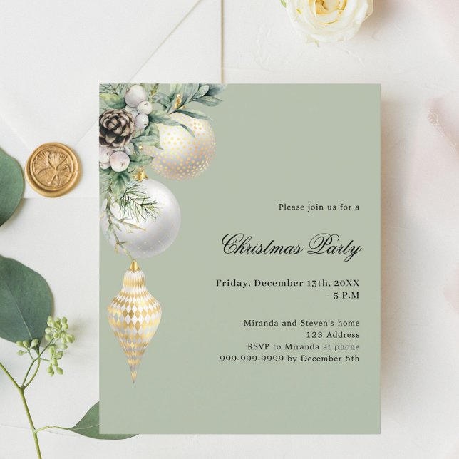 Green white gold decor Christmas Party invitation (Creator Uploaded)