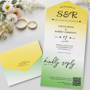 Green White & Gold Jamaica Ombre QR Code Wedding All In One Invitation
