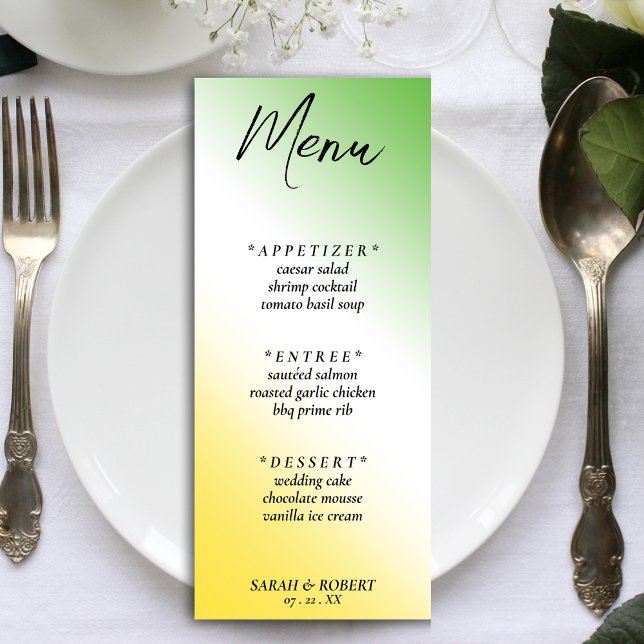 Green White & Gold Jamaican Diagonal Ombre Wedding Menu (Green White & Gold Jamaican Diagonal Ombre Wedding Menu)