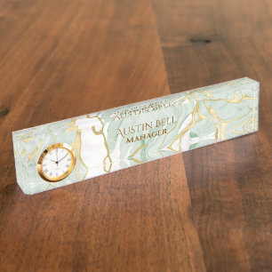 Green White Gold Marble Personalised Nameplate