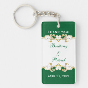 Green White Gold Scrolls, Shamrocks Favour Key Ring