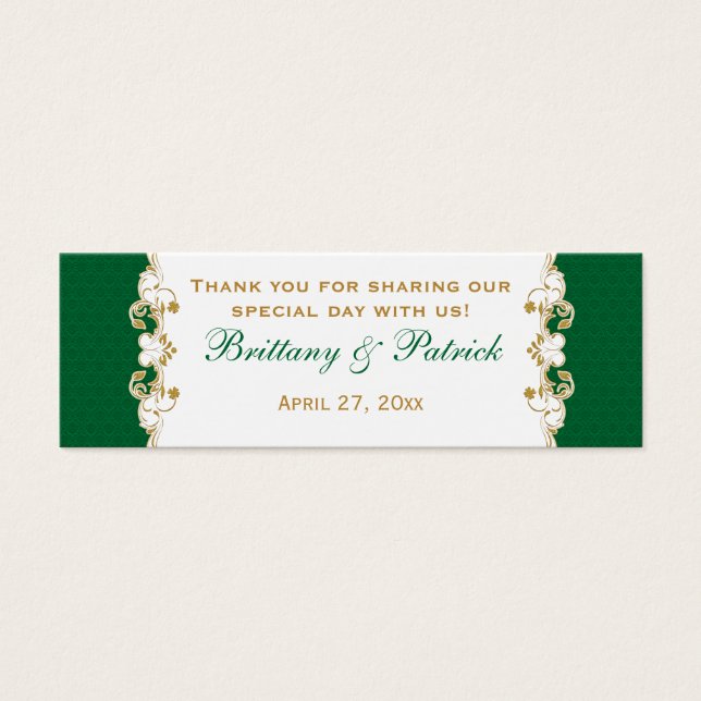 Green White Gold Scrolls, Shamrocks Favour Tag 2 (Front)
