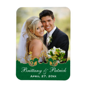 Green White Gold Scrolls, Shamrocks Photo Magnet