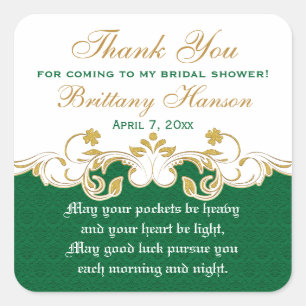 Green White Gold Shamrocks Bridal Shower Sticker