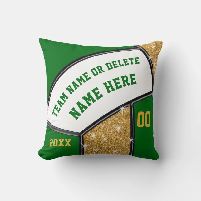 Green, White, Gold Volleyball Pillow, Personalised Cushion (Front)