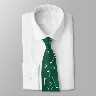 Green White Golf Pattern Ball Flag Club Golfer  Tie