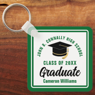 Green White Graduate 2023 Personalized Graduation Key Ring