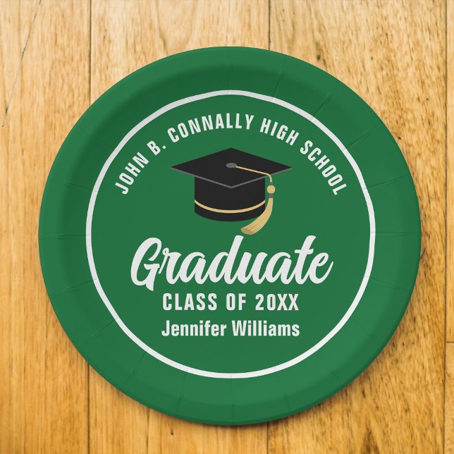 Green White Graduate Custom 2025 Graduation Party Paper Plate (Creator Uploaded)