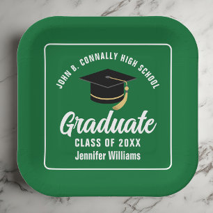 Green White Graduate Custom Graduation Party Paper Plate
