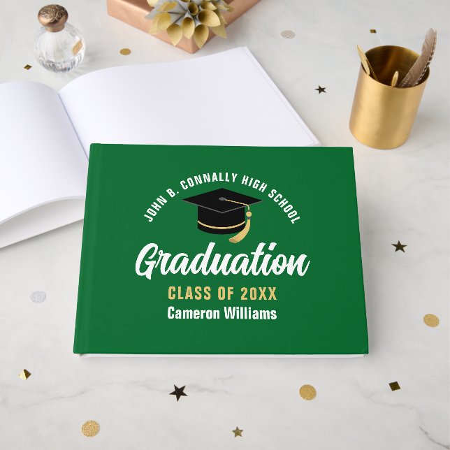Green White Graduate Customised Graduation Party Guest Book (Front Open)