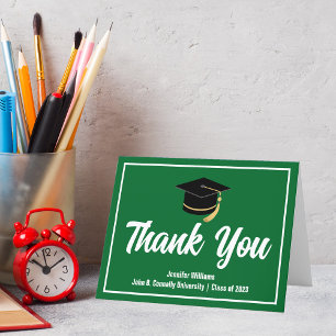 Green White Graduate Personalised 2025 Graduation Thank You Card