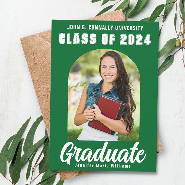 Green White Graduate Photo Modern Bold Graduation Announcement (Creator Uploaded)