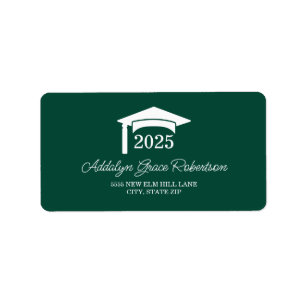Green White Graduation Cap Class of 2025 Label