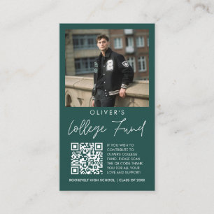 Green White Graduation College Fund QR Code Photo Enclosure Card
