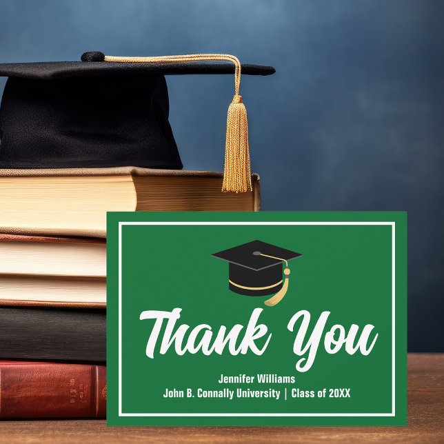 Green White Graduation Personalised Graduate Thank You Card (Creator Uploaded)