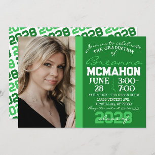 Green & White Graduation Photo Invitation