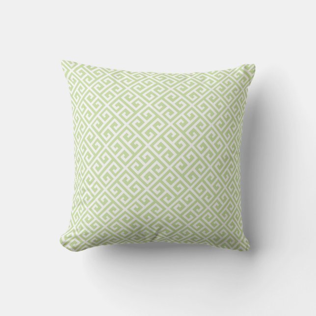 Green & White Greek Key Throw Pillows (Front)