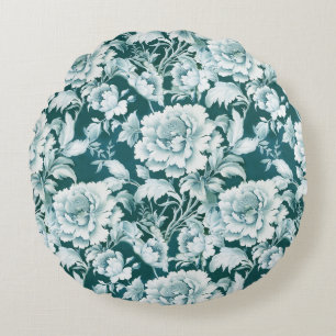 Green white/green repeat rose pattern  round cushion