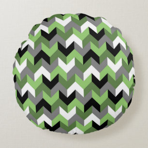 Green, White, Grey and Black Chevron Arrow Round Cushion