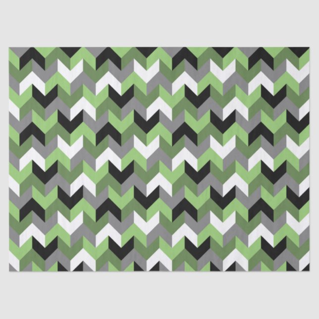 Green, White, Grey and Black Chevron Arrow Tissue Paper (Front)