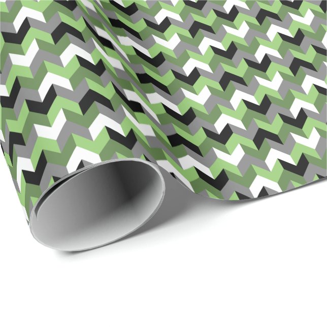 Green, White, Grey and Black Chevron Arrow Wrapping Paper (Roll Corner)