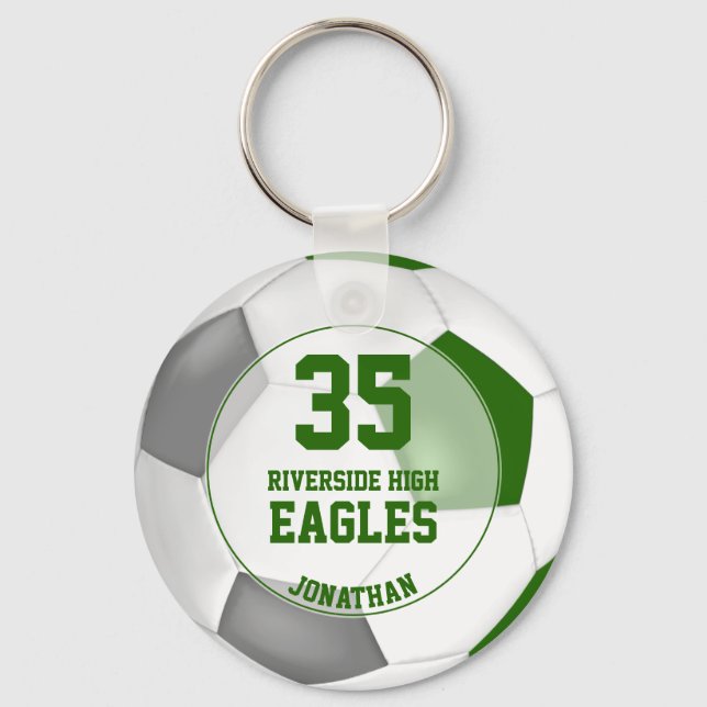 green white grey boys' soccer team spirit key ring (Front)