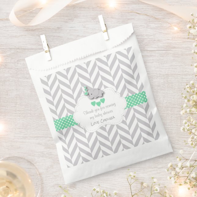 Green, White Grey Elephant Baby Shower Favour Bag (Clipped)