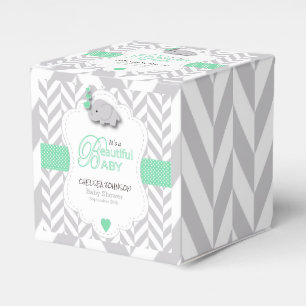 Green, White Grey Elephant Baby Shower Favour Box