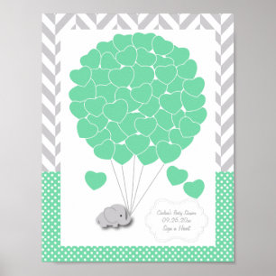 Green, White Grey Elephant Baby Shower - Guest Poster