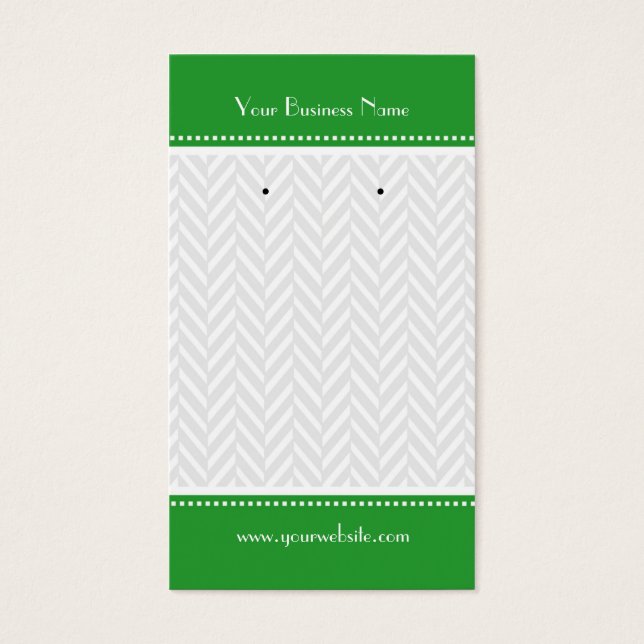 Green White Grey Herringbone Earring Cards (Front)