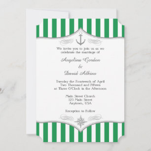 Green White Grey Nautical Wedding Invitation