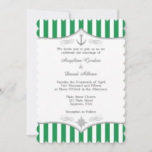 Green White Grey Nautical Wedding Invitation