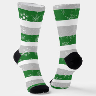 Green White & Grey Stripes Socks