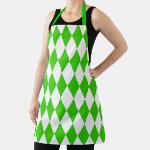 Green White Harlequin Diamonds Checkers Design Apron