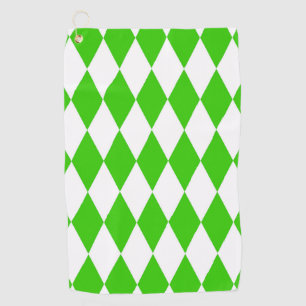 Green White Harlequin Diamonds Checkers Design Golf Towel