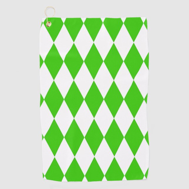 Green White Harlequin Diamonds Checkers Design  Golf Towel (Front)