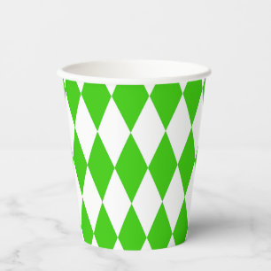 Green White Harlequin Diamonds Checkers Design Paper Cups