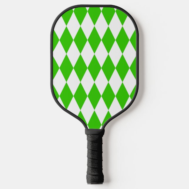 Green White Harlequin Diamonds Checkers Design  Pickleball Paddle (Front)