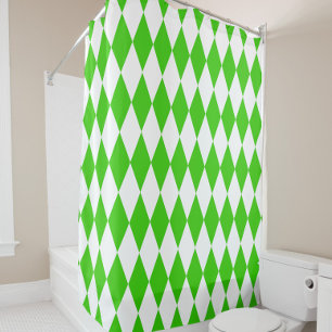 Green White Harlequin Diamonds Checkers Design Shower Curtain