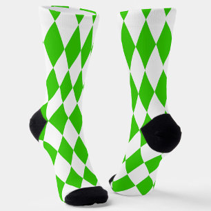 Green White Harlequin Diamonds Checkers Design  Socks