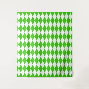 Green White Harlequin Diamonds Checkers Design Tapestry