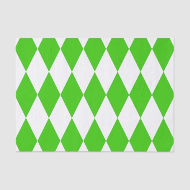 Green White Harlequin Diamonds Checkers Design  Tissue Paper (Front)