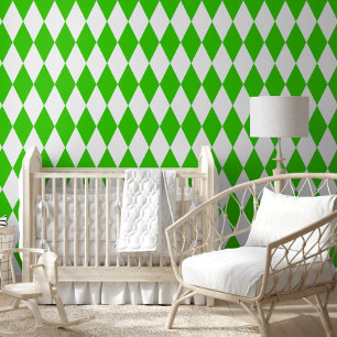 Green White Harlequin Diamonds Checkers Design  Wallpaper