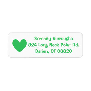 Green & White Heart Love - Wedding, Bridal Shower Return Address Label