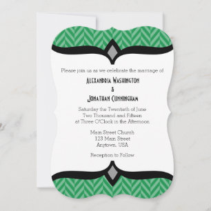 Green White Herringbone Wedding Invitation