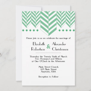 Green White Herringbone Wedding Invitation