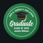 Green White High School Graduate Custom Graduation Magnet<br><div class="desc">This modern green and white custom senior graduate magnet features classy white typography of your high school or college name for the class of 2025. Customise with your graduating year under the chic black handwritten script and black grad cap for a great personalised graduation keepsake.</div>