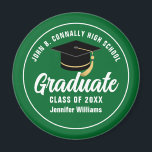 Green White High School Graduate Custom Graduation Magnet<br><div class="desc">This modern green and white custom senior graduate magnet features classy white typography of your high school or college name for the class of 2025. Customise with your graduating year under the chic black handwritten script and black grad cap for a great personalised graduation keepsake.</div>