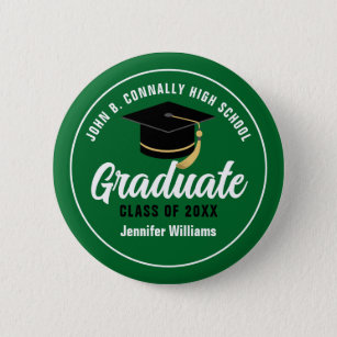 Green White High School Graduate Custom Name Tag 6 Cm Round Badge